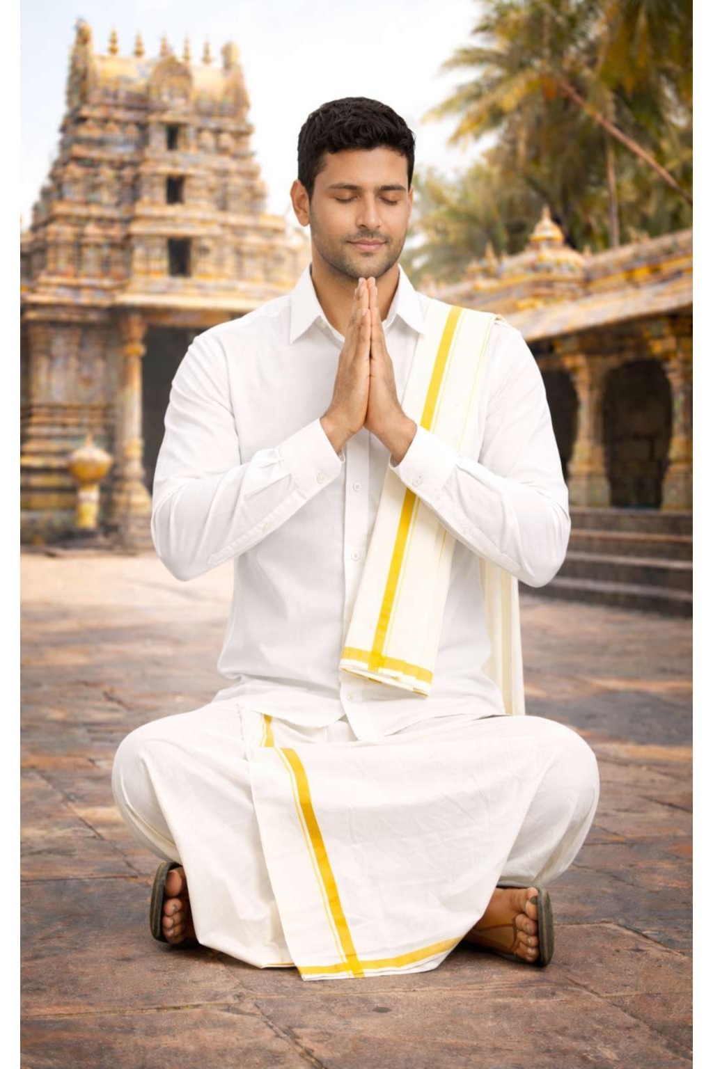 ONEFIT WHITE DHOTI AND GAMCHA